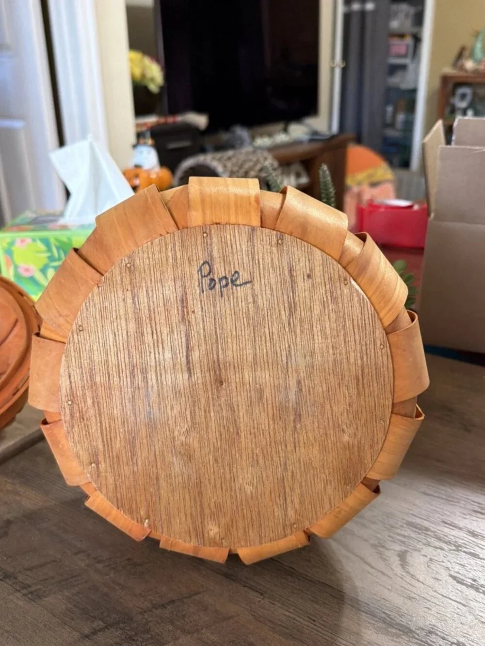 Orange Wooden Pumpkin Bushel Style Basket with Cover